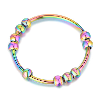 SERYNOW Fidget Ring Anti Anxiety Rings for Women Anxiety Relief Rings Size 5-10 Beads Fidget Spinner Anxiety Ring for Girls Men (Rainbow 9)