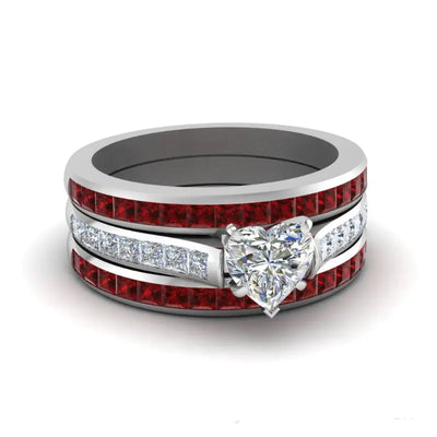 Ruby Heart-Shaped Three-Layer Ring