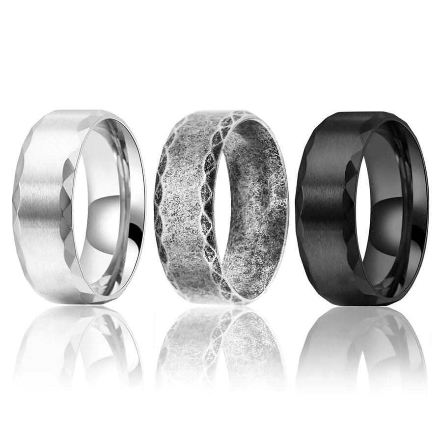 Nanafast 3PCS Stainless Steel Rings for Men 8MM Wedding Ring Set Simple Mens Rings Band Gold/Black/Silver Stainless Steel Rings for Men-3PCS2-9
