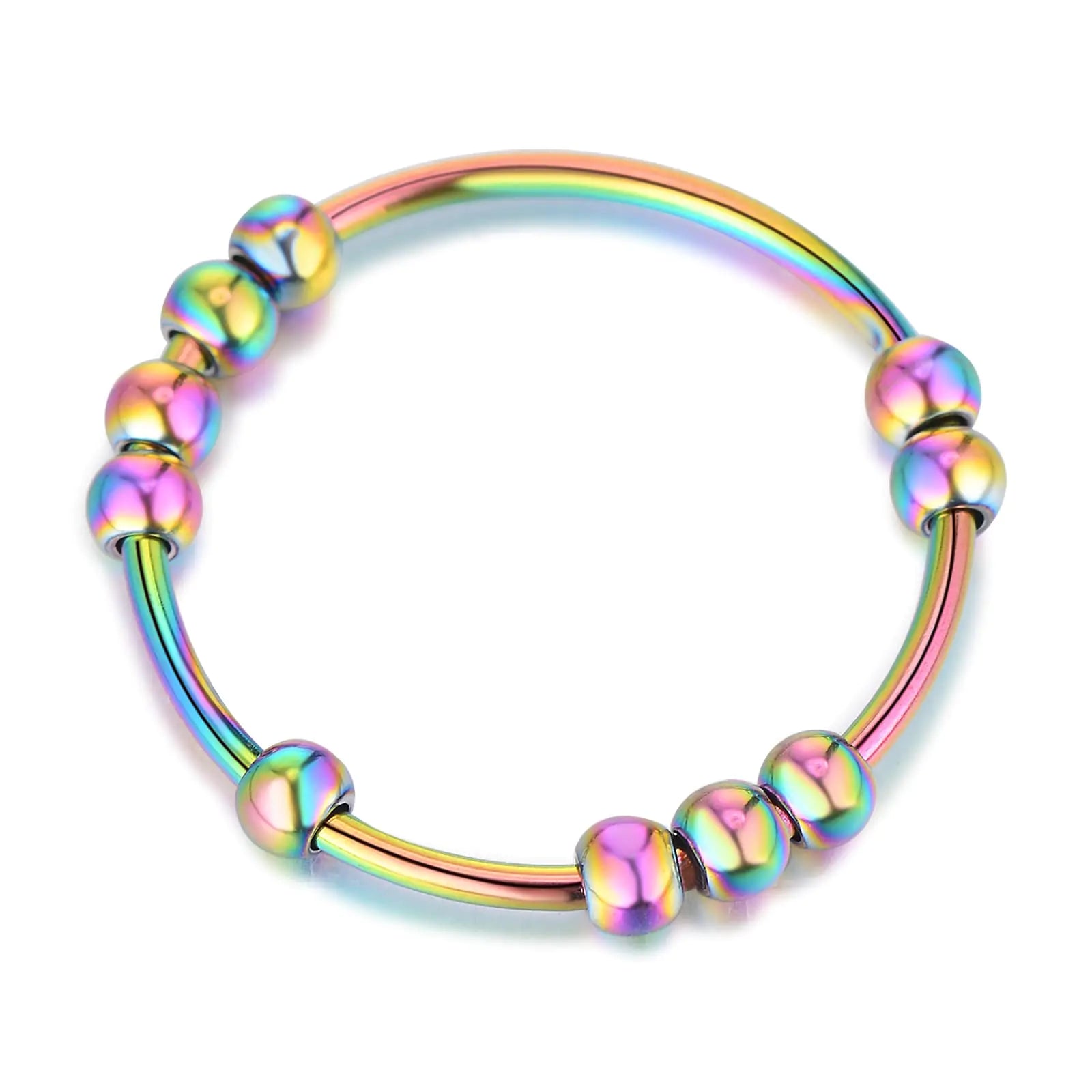 SERYNOW Fidget Ring Anti Anxiety Rings for Women Anxiety Relief Rings Size 5-10 Beads Fidget Spinner Anxiety Ring for Girls Men (Rainbow 9)